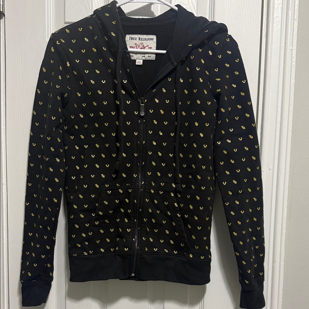 True Religion Black Jacket with Gold Accents
